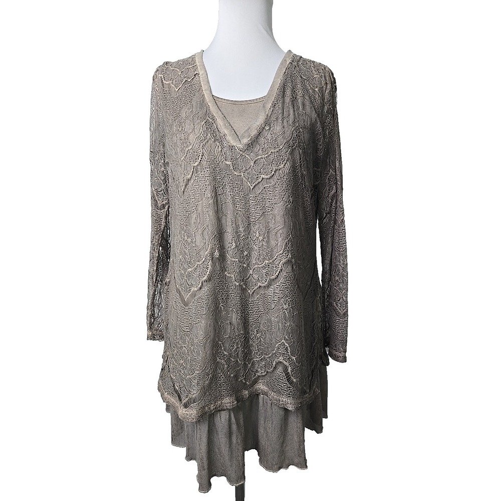 Vintage Concept Lace Over Jersey Layered Tunic Top Or Mini Dress Large‎